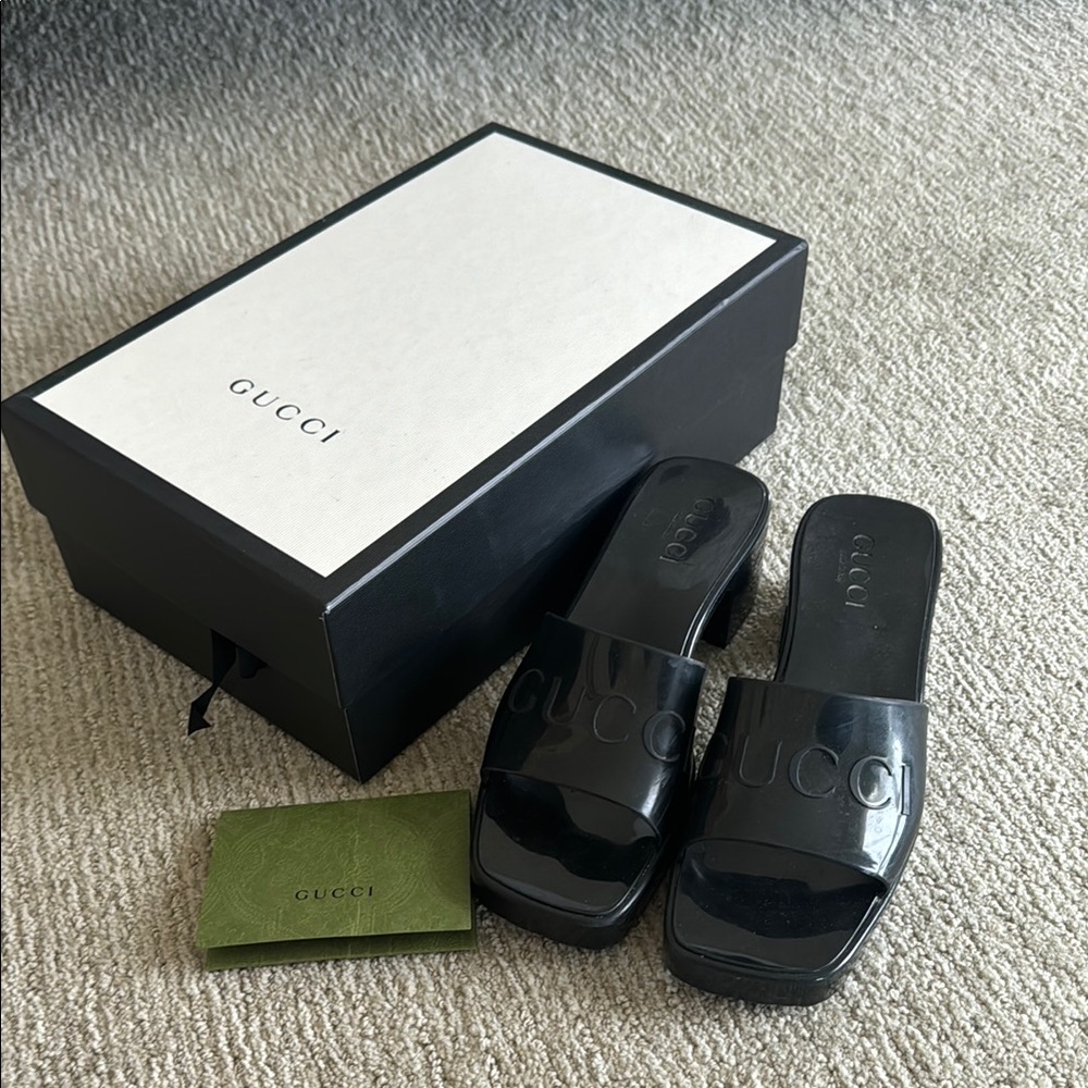 Gucci Black Platform Rubber Sandals with Chunky Sole